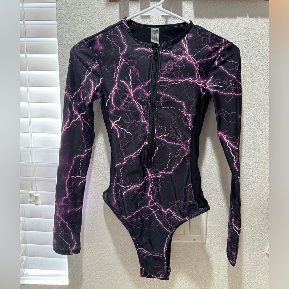 Purple Bathing Suit One Piece Zip Up